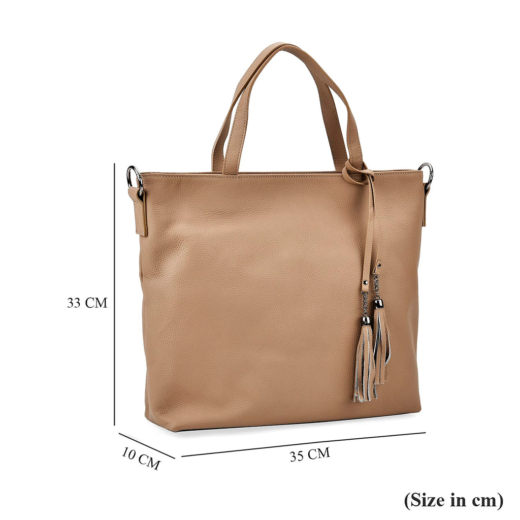 Genuine Leather Solid Crossbody Bag (Size 35x10x33 cm) - Khaki & Pink