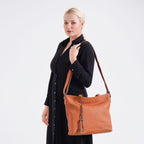 Genuine Leather Solid Crossbody Bag (Size 35x10x33 cm) - Tan & Pink