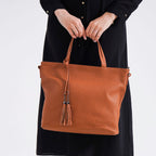 Genuine Leather Solid Crossbody Bag (Size 35x10x33 cm) - Tan & Pink
