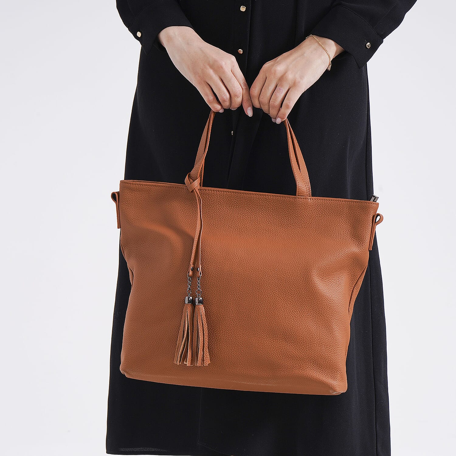 Genuine Leather Solid Crossbody Bag (Size 35x10x33 cm) - Tan & Pink