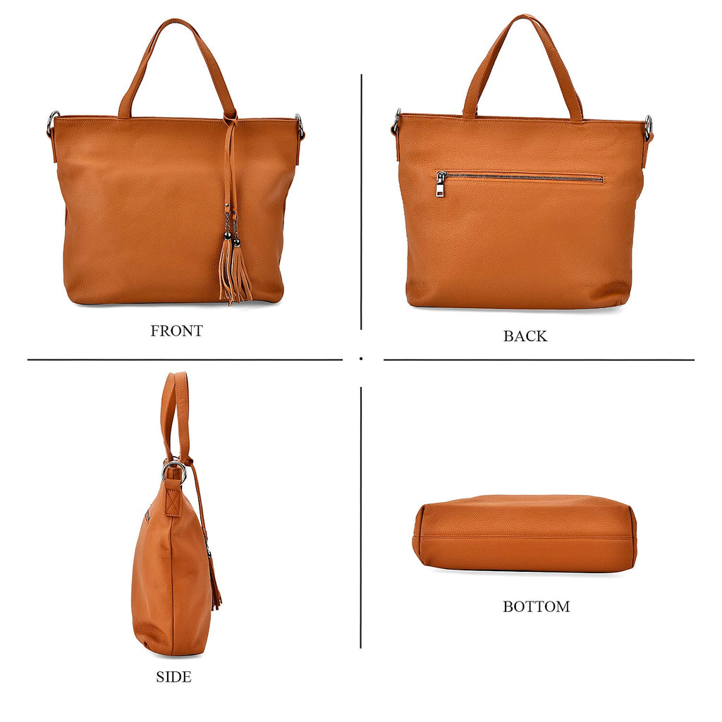 Genuine Leather Solid Crossbody Bag (Size 35x10x33 cm) - Tan & Pink