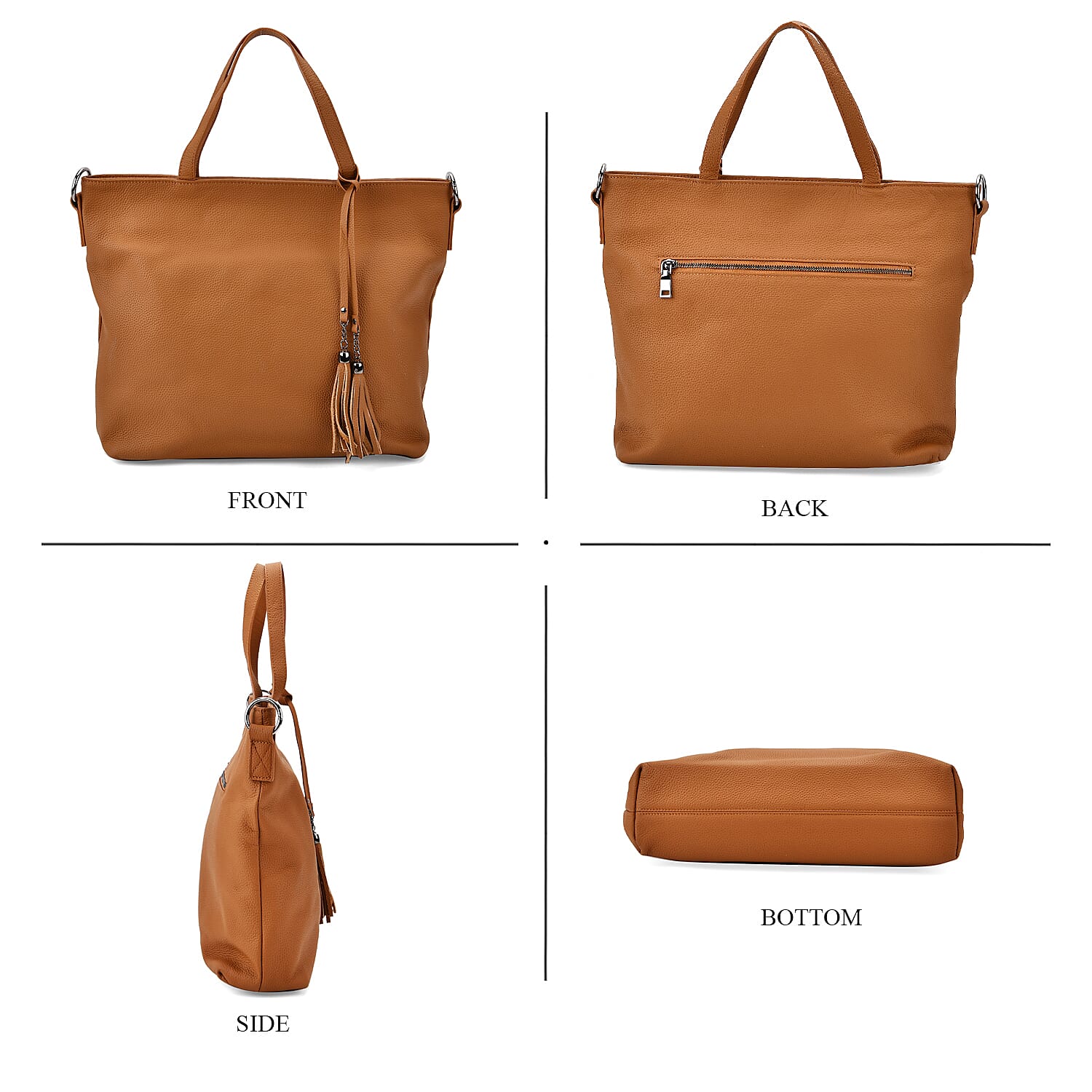 Genuine Leather Solid Crossbody Bag (Size 35x10x33 cm) - Tan & Pink