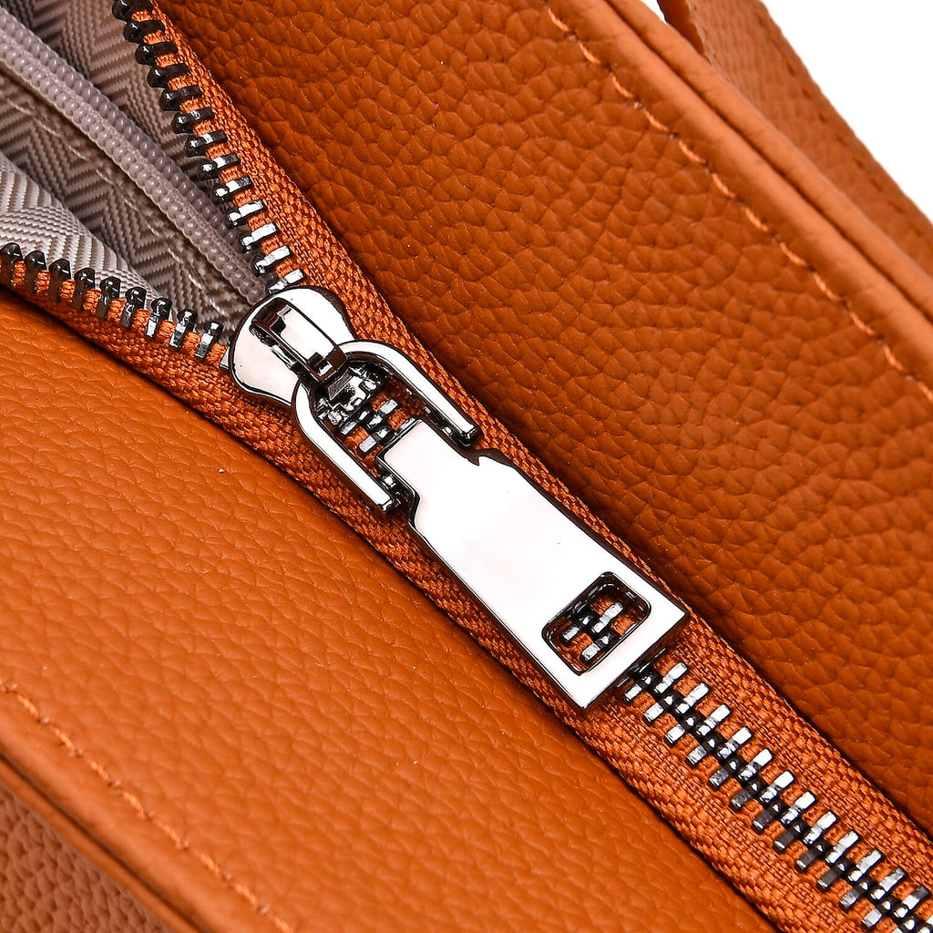 Genuine Leather Solid Crossbody Bag (Size 35x10x33 cm) - Tan & Pink