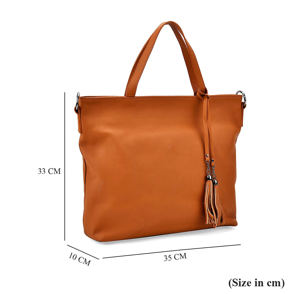 Genuine Leather Solid Crossbody Bag (Size 35x10x33 cm) - Tan & Pink