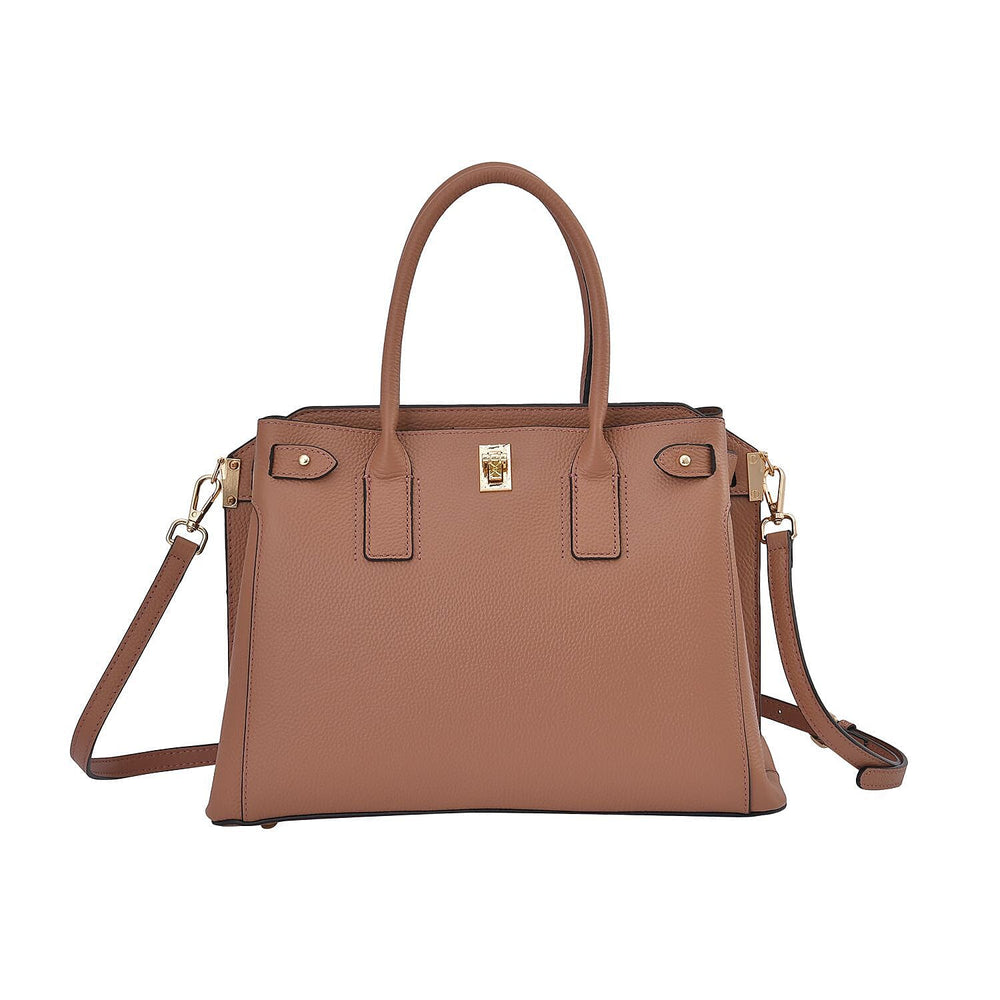 Genuine Leather Solid Crossbody Bag with Handle Drop - Pink