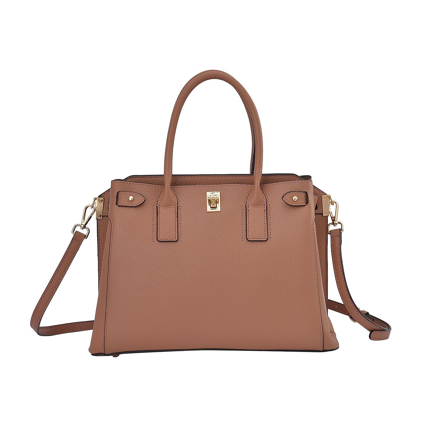Genuine Leather Solid Crossbody Bag with Handle Drop - Pink