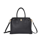 Genuine Leather Solid Crossbody Bag with Handle Drop and Sholuder Strap - Black