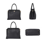 Genuine Leather Solid Crossbody Bag with Handle Drop and Sholuder Strap - Black