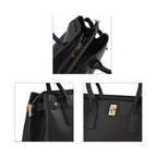 Genuine Leather Solid Crossbody Bag with Handle Drop and Sholuder Strap - Black