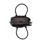 Genuine Leather Solid Crossbody Bag with Handle Drop and Sholuder Strap - Black