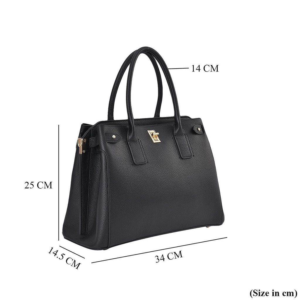 Genuine Leather Solid Crossbody Bag with Handle Drop and Sholuder Strap - Black