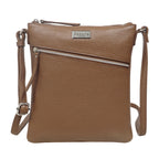 Assots London Rosy Handcrafted Genuine Leather Crossbody Bag With Slant Metal Zip Pocket - Tan