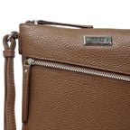 Assots London Rosy Handcrafted Genuine Leather Crossbody Bag With Slant Metal Zip Pocket - Tan