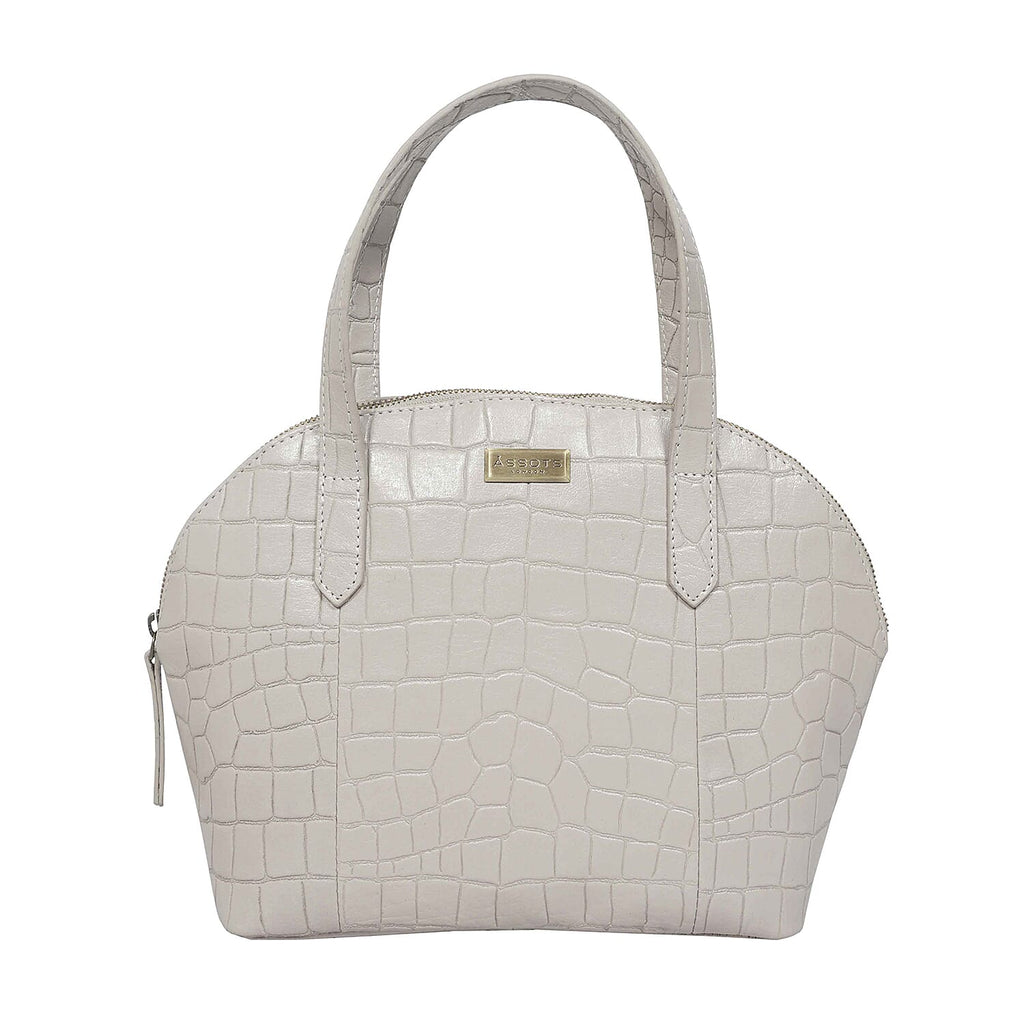 Assots London Cheryl Genuine Leather Tote Bag - Ice Grey