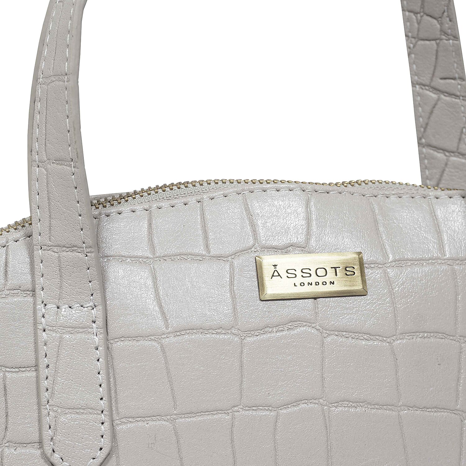 Assots London Cheryl Genuine Leather Tote Bag - Ice Grey