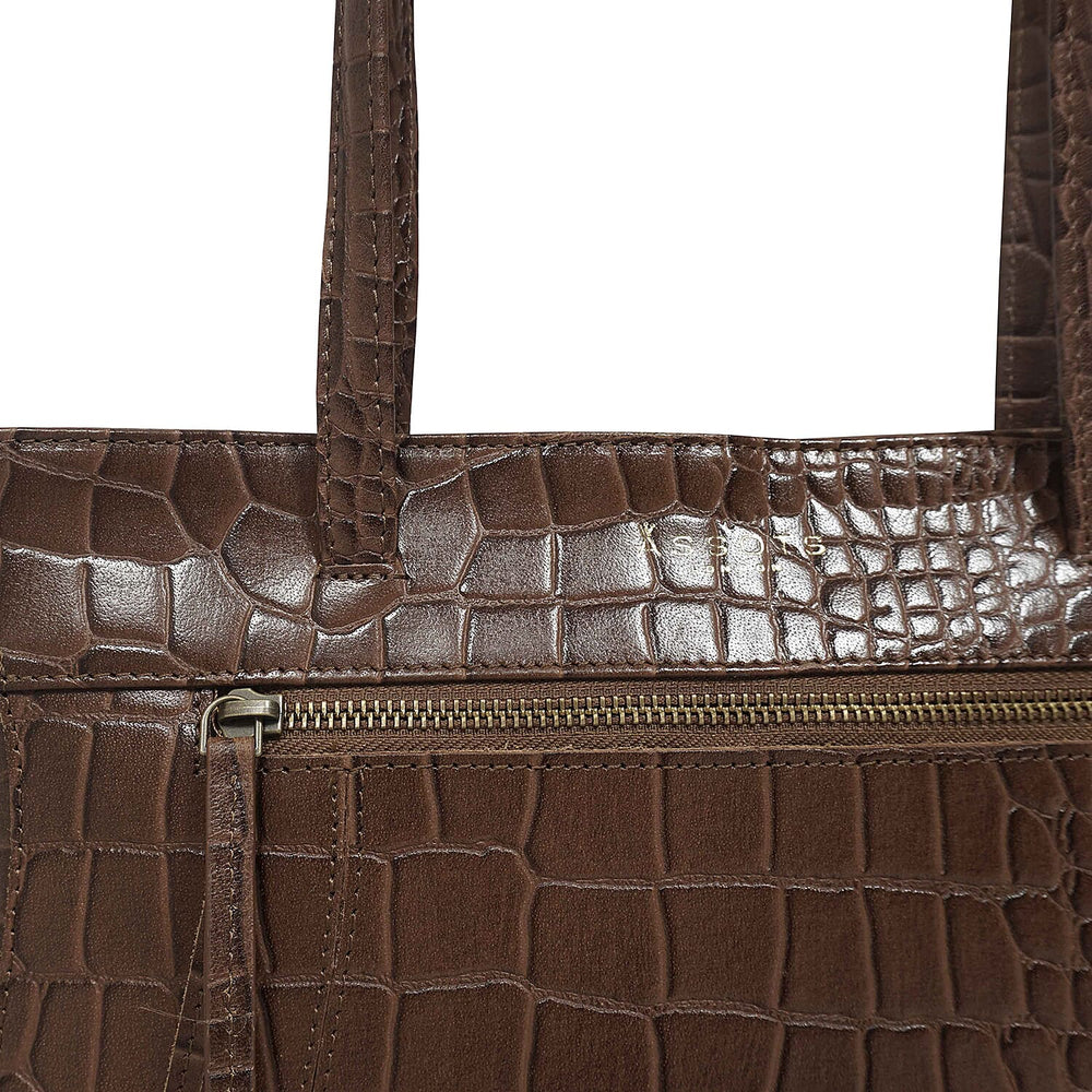 Assots London Julia Genuine Leather Tote Bag - Tan