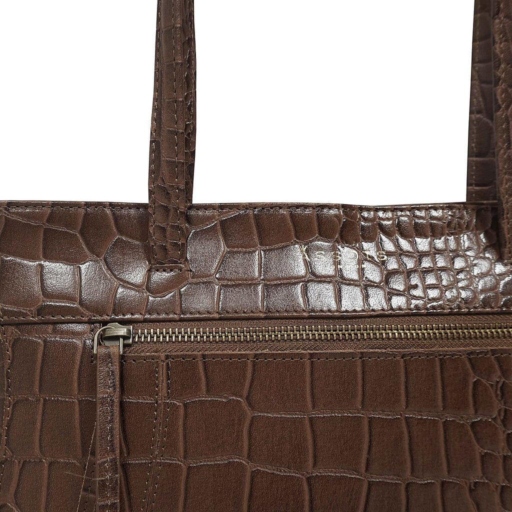 Assots London Julia Genuine Leather Tote Bag - Tan
