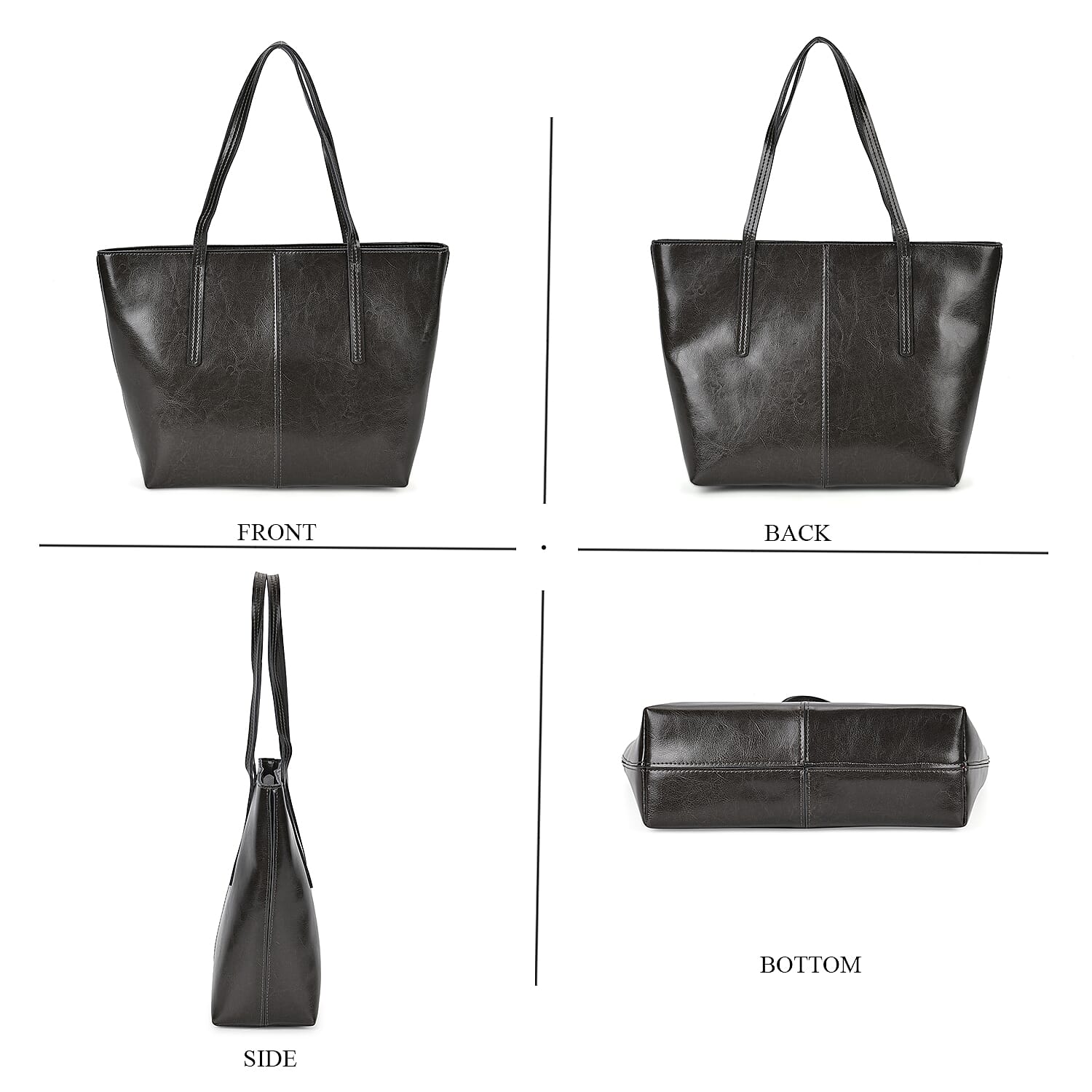 100% Genuine Leather Tote Bag (Size 39x12x27 cm) - Black