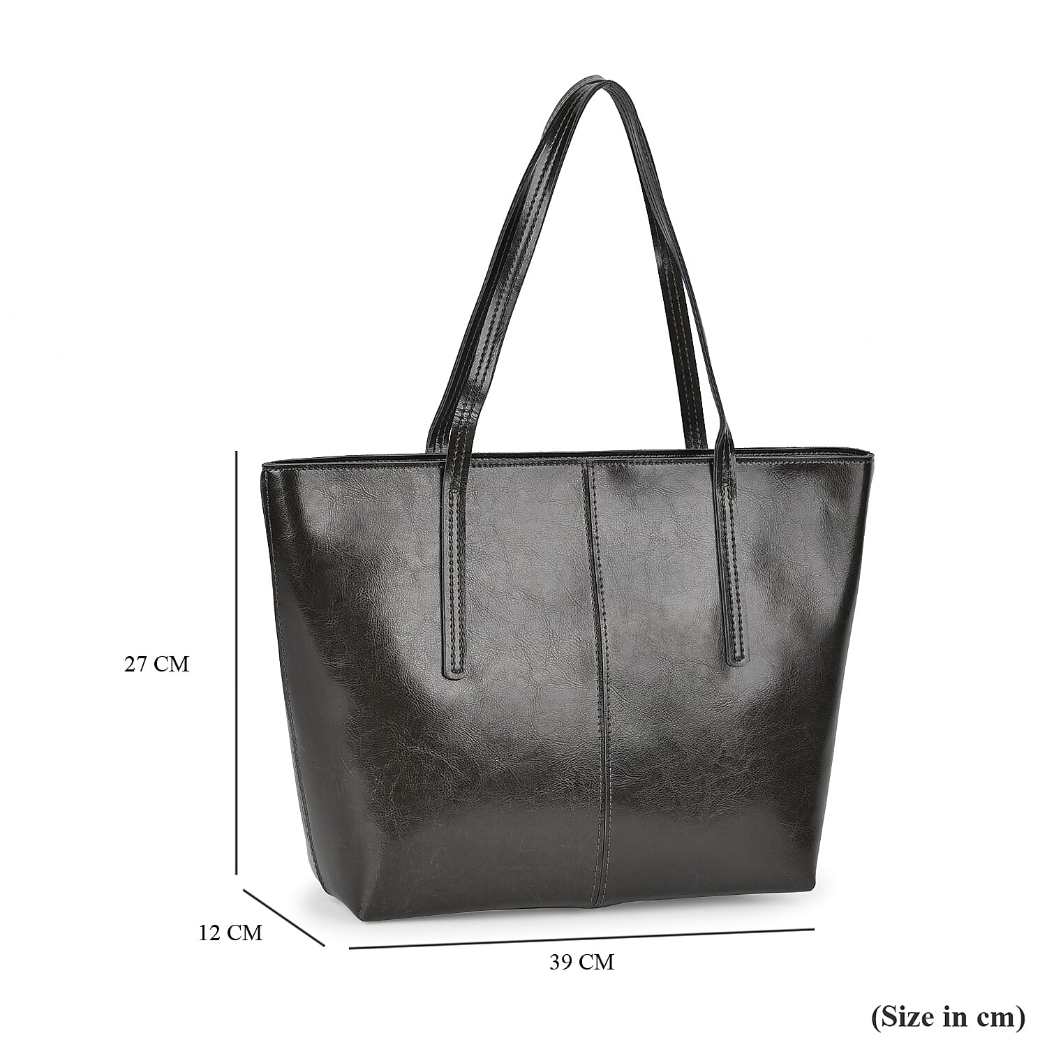 100% Genuine Leather Tote Bag (Size 39x12x27 cm) - Black
