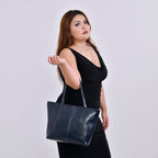 100%  Genuine Leather Tote Bag (Size 39x12x27 cm) - Navy