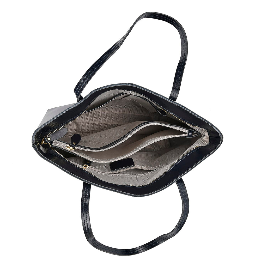 100%  Genuine Leather Tote Bag (Size 39x12x27 cm) - Navy