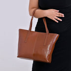 100% Genuine Leather Tote Bag (Size 39x12x27 cm) - Tan