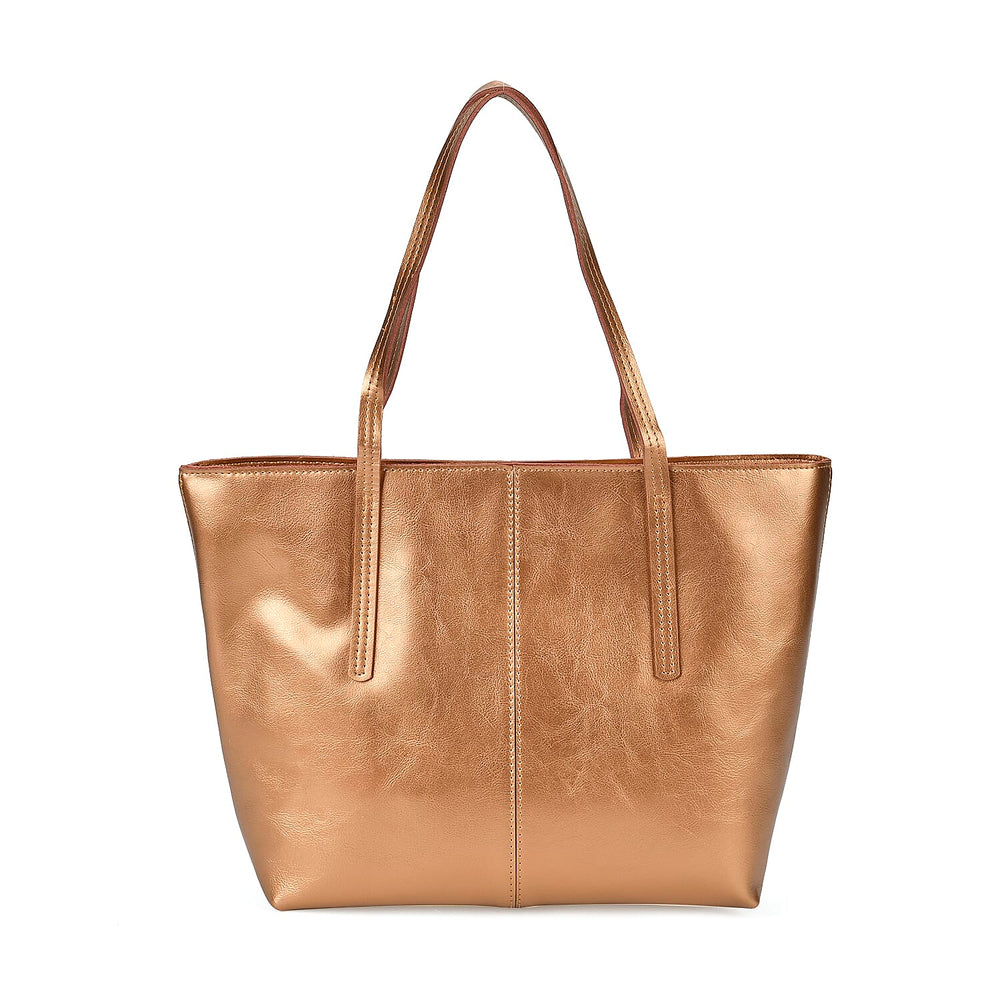 100% Genuine Leather Tote Bag (Size 39x12x27 cm) - Gold