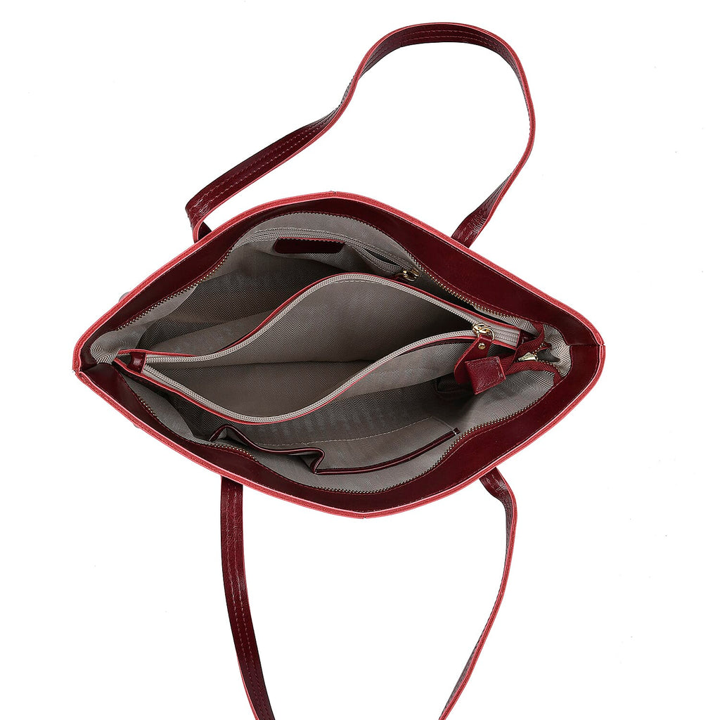 100% Genuine Leather Tote Bag (Size 39x12x27 cm) - Burgundy