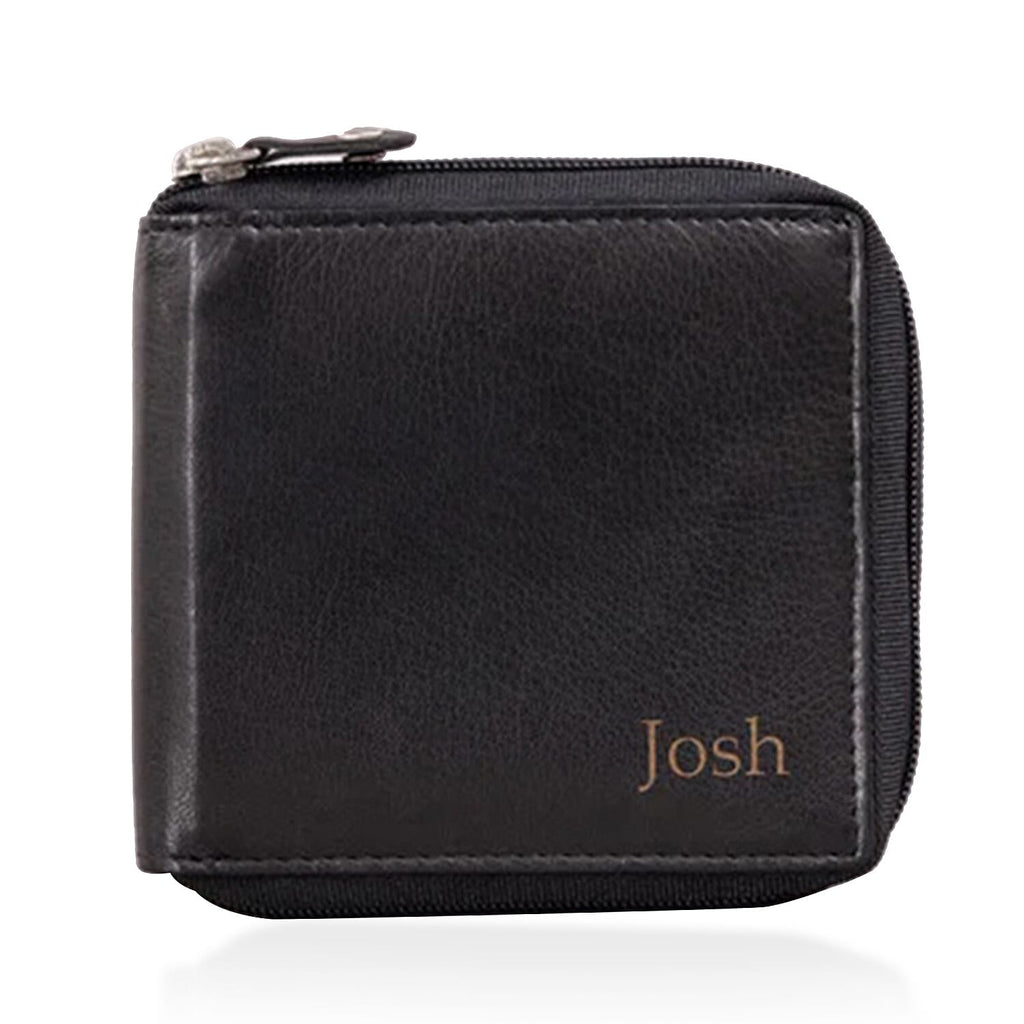 Genuine Leather RFID Wallet with Protective Zipper - Black