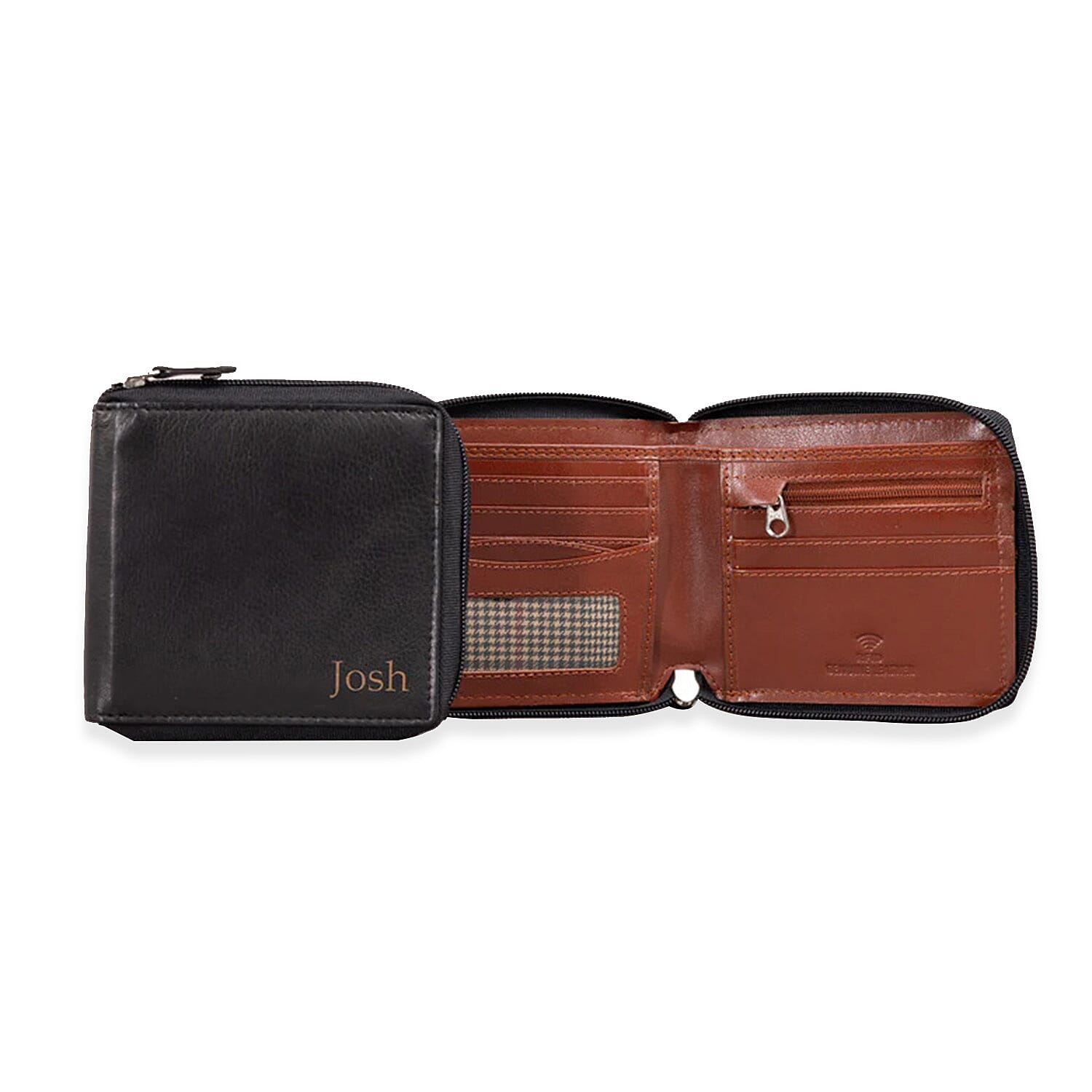 Genuine Leather RFID Wallet with Protective Zipper - Black