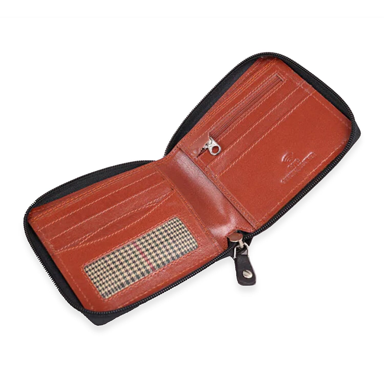 Genuine Leather RFID Wallet with Protective Zipper - Black