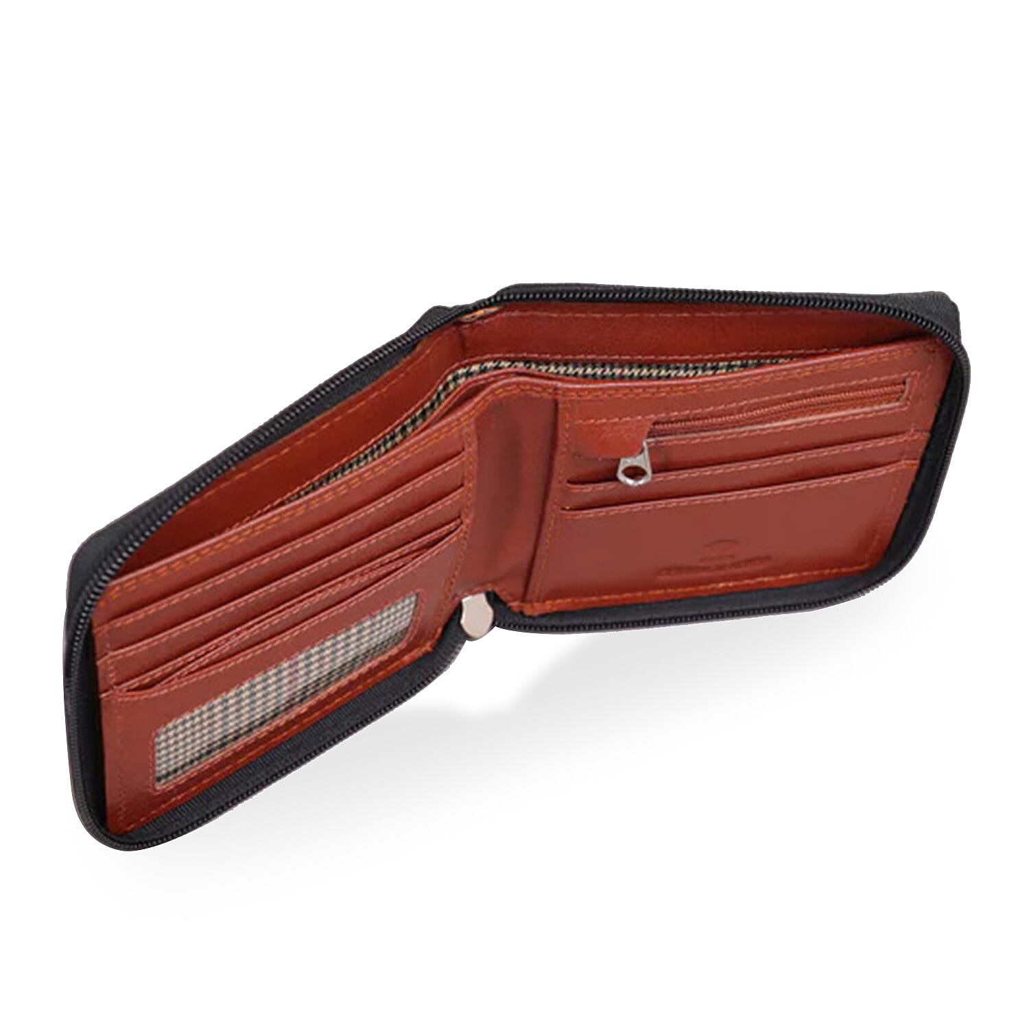 Genuine Leather RFID Wallet with Protective Zipper - Black