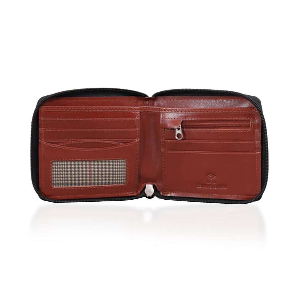 Genuine Leather RFID Wallet with Protective Zipper - Black