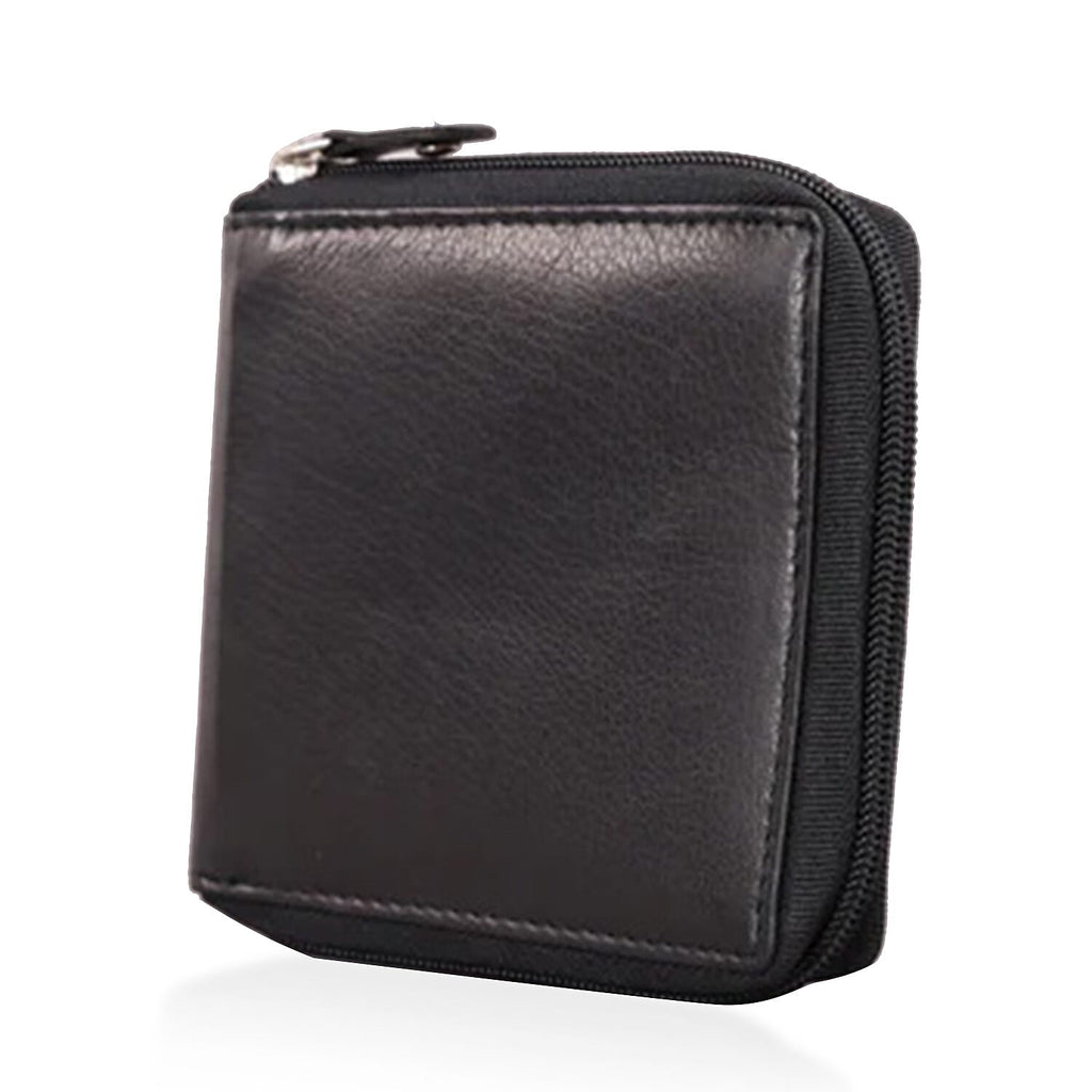 Genuine Leather RFID Wallet with Protective Zipper - Black