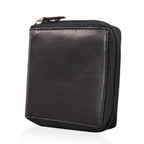 Genuine Leather RFID Wallet with Protective Zipper - Black