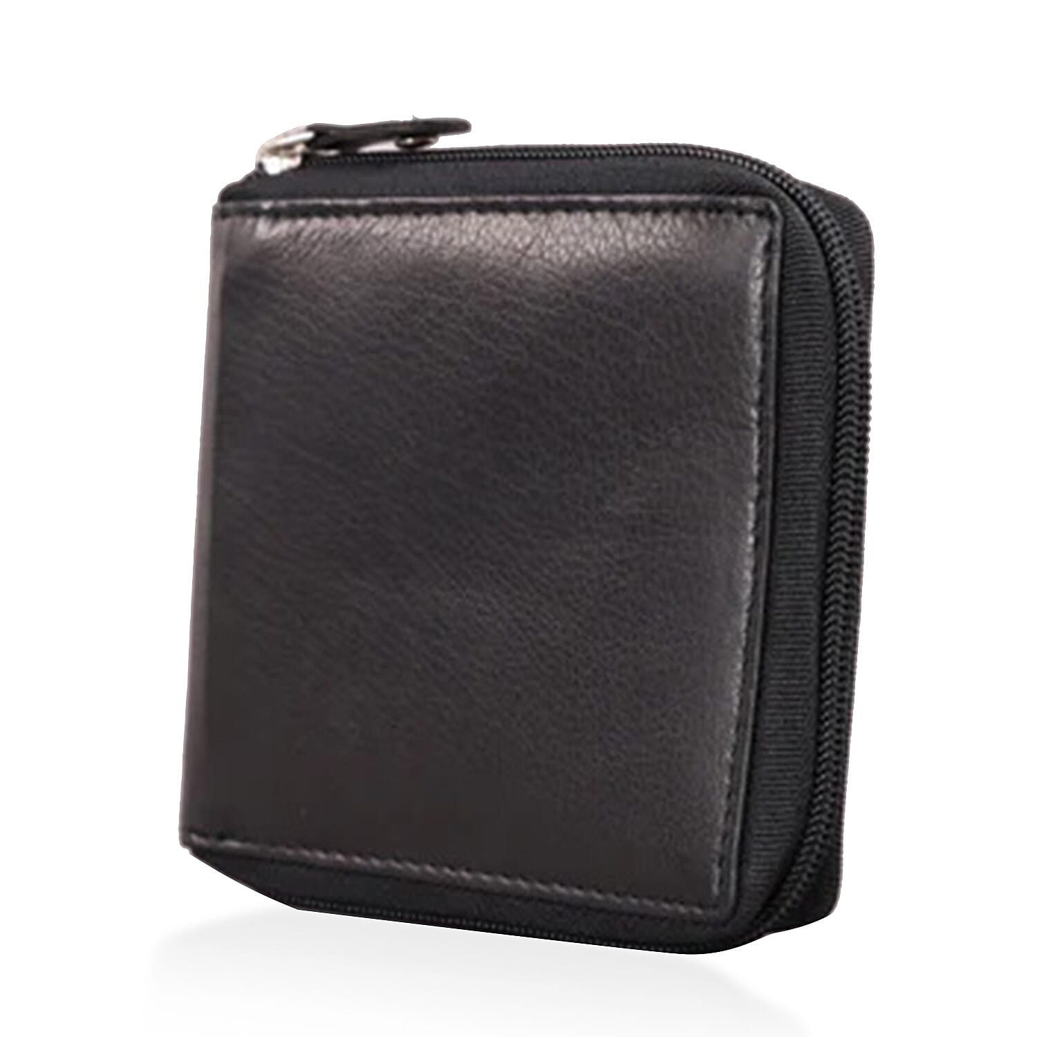 Genuine Leather RFID Wallet with Protective Zipper - Black