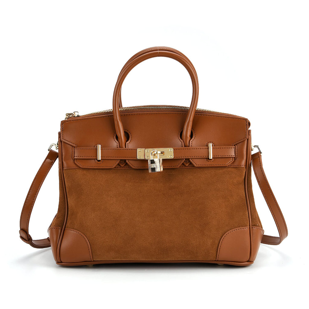 THE MOST DESIRED BAG - Designer Inspired Valliserie Genuine Leather Classic Structured Satchel Bag with Gift Box - Tan