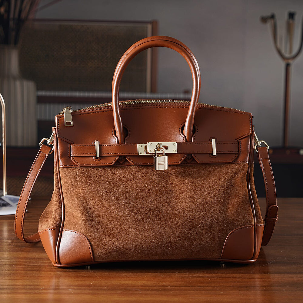 THE MOST DESIRED BAG - Designer Inspired Valliserie Genuine Leather Classic Structured Satchel Bag with Gift Box - Tan