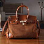 THE MOST DESIRED BAG - Designer Inspired Valliserie Genuine Leather Classic Structured Satchel Bag with Gift Box - Tan