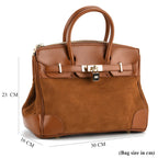 THE MOST DESIRED BAG - Designer Inspired Valliserie Genuine Leather Classic Structured Satchel Bag with Gift Box - Tan
