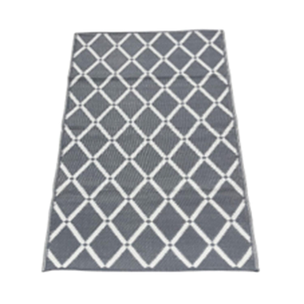 Geometric Diamond Pattern Indoor-Outdoor Rug (Size 180x120 cm) - Grey & White