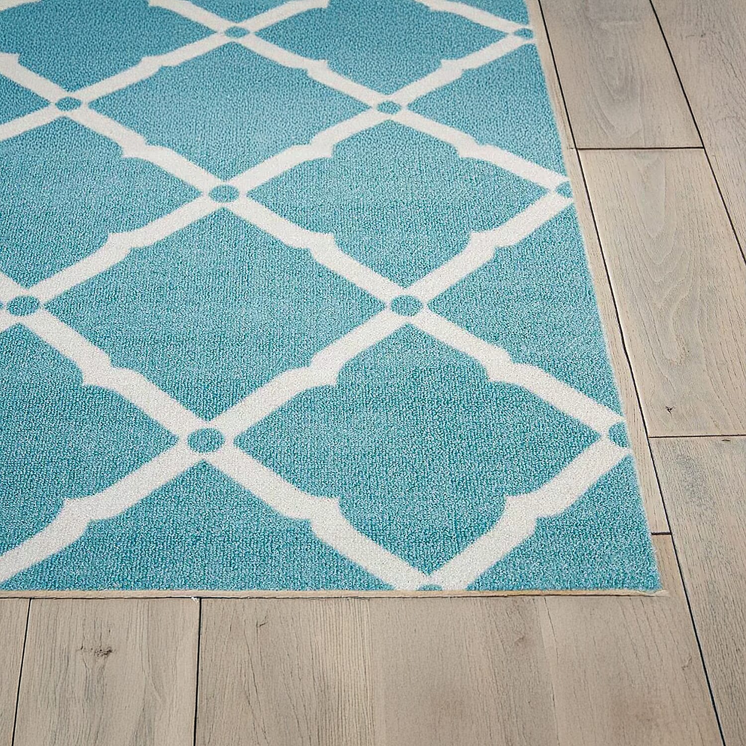 Geometric Diamond Pattern Indoor-Outdoor Rug (Size 180x120cm) - Turquoise - White