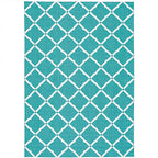 Geometric Diamond Pattern Indoor-Outdoor Rug (Size 180x120cm) - Turquoise - White
