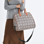 Geometric Pattern Travel Duffle Bag with Shoulder Strap (100 cm) - Light Brown