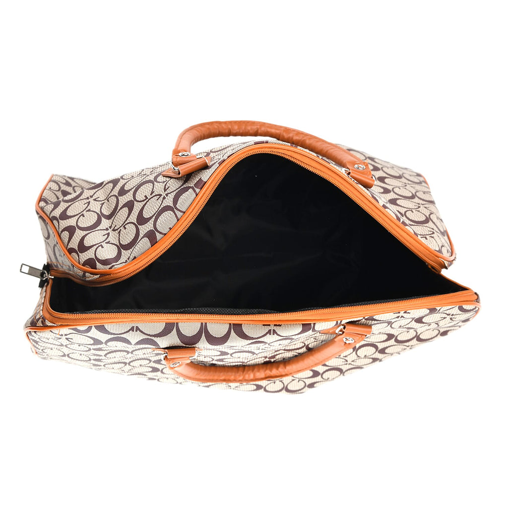 Geometric Pattern Travel Duffle Bag with Shoulder Strap (100 cm) - Light Brown