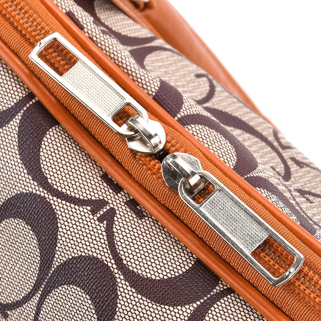 Geometric Pattern Travel Duffle Bag with Shoulder Strap (100 cm) - Light Brown