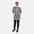 Tamsy Geometric Pattern Winter Coatigan with Pockets (Size 8-22) - Black - White