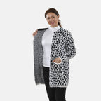 Tamsy Geometric Pattern Winter Coatigan with Pockets (Size 8-22) - Black - White