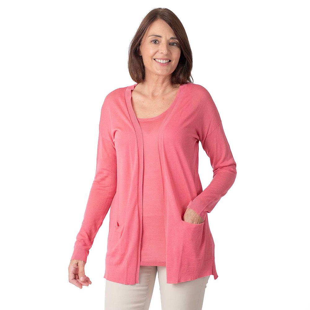 Geox Ladies Fine Gauge Cardigan (Size L) - Dark Begonnia