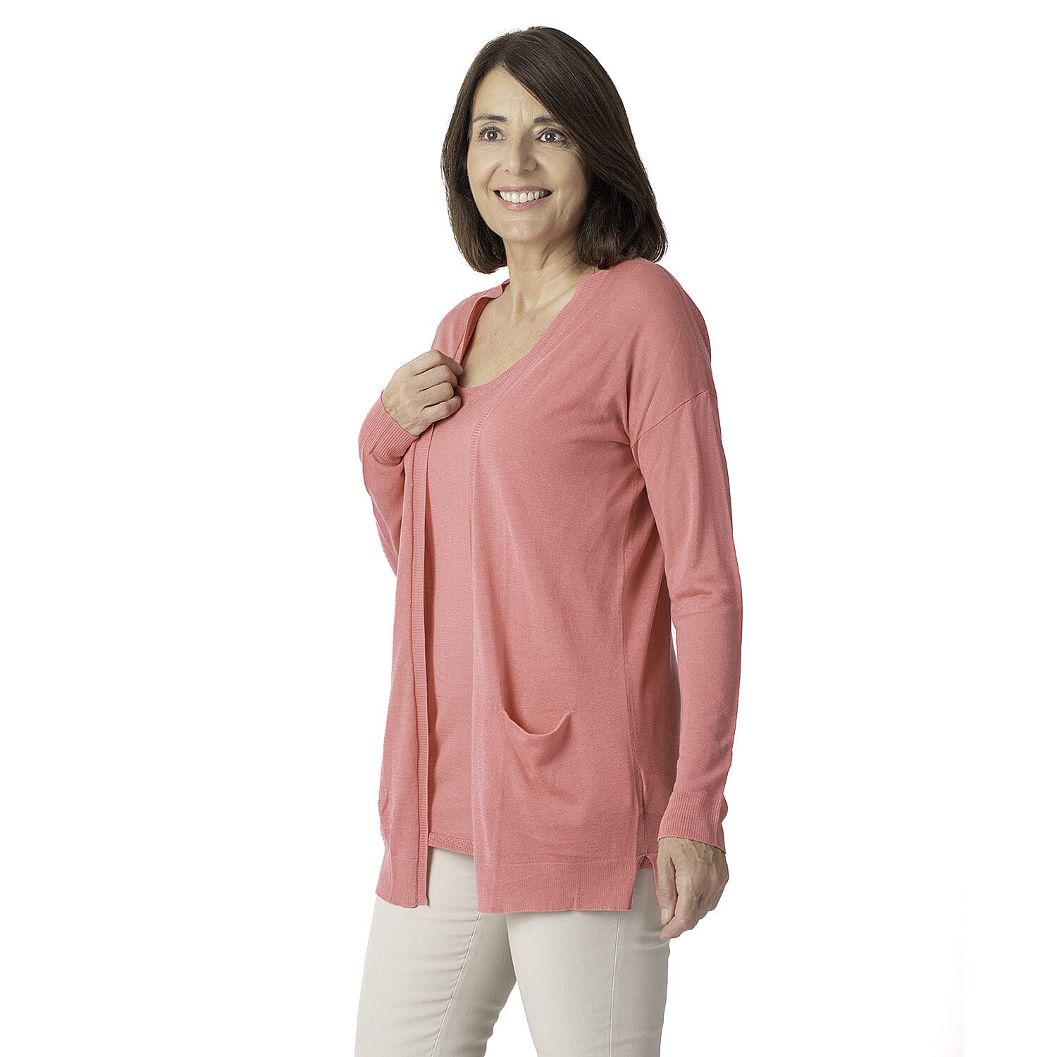 Geox Ladies Fine Gauge Cardigan (Size L) - Dark Begonnia